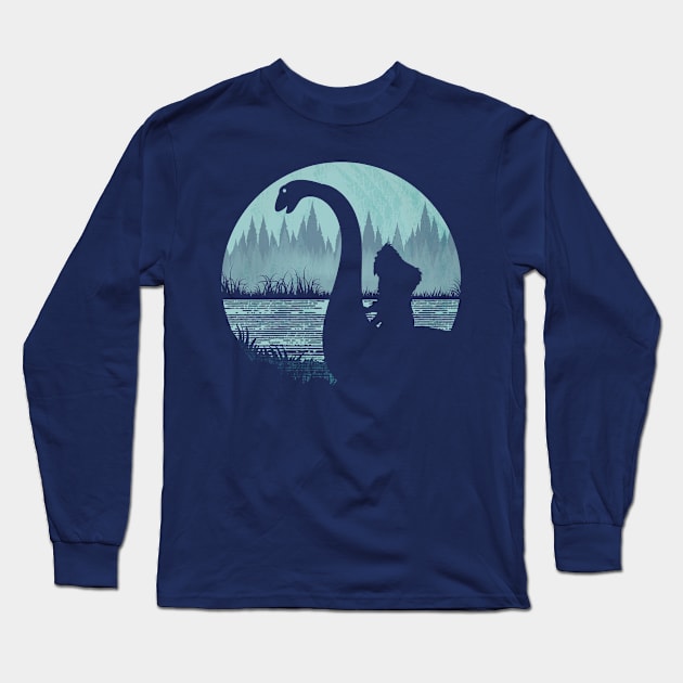 BIgfoot Riding Loch Ness Monster Long Sleeve T-Shirt by Tesszero